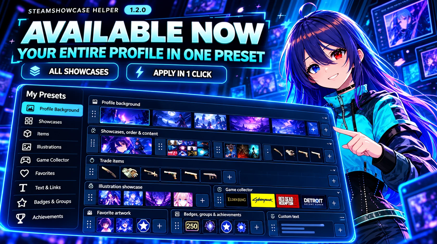 SteamShowcase Helper 1.2.0 is out: your whole profile in one preset