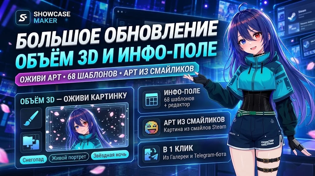 Большое обновление: «Объём 3D», «Инфо-поле» и картина из смайликов
